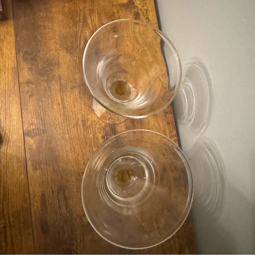 Vintage Amber Bubble‎ Stem Art Glass Wine Goblets Clear Bowl Set Of 2 Retro MCM